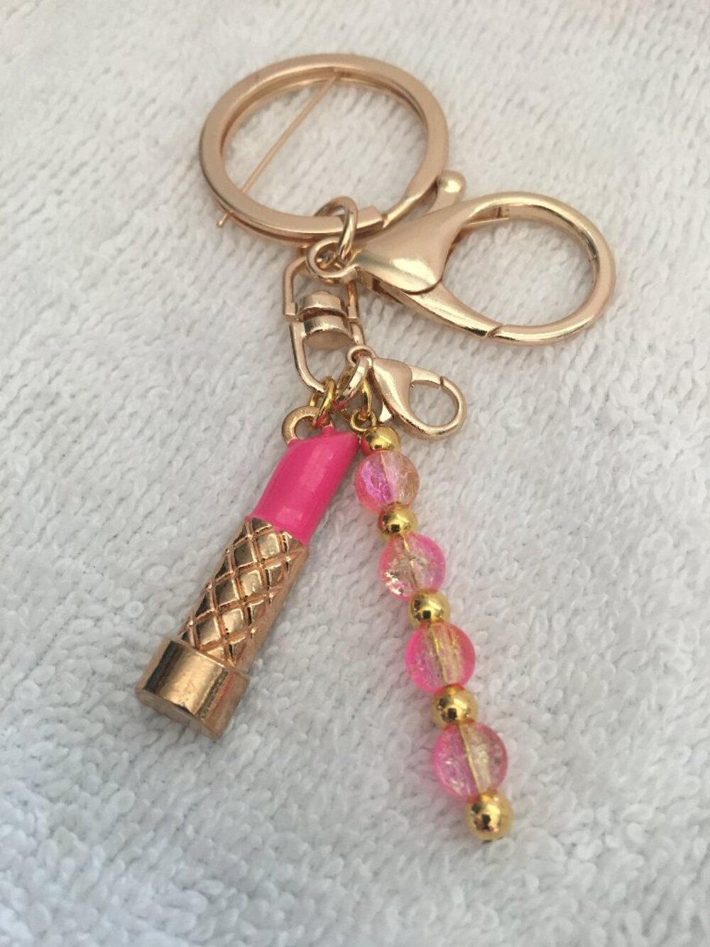 Pink Lipstick Beaded Keychain – Cute Bag Charm